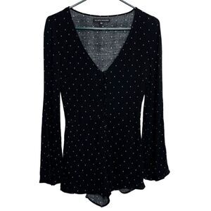 P.S. Erin Wasson Dotted Pattern Long Sleeve Romper Black & White Small